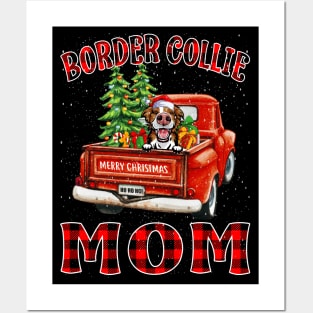 Christmas Border Collie Mom Santa Hat Truck Tree Plaid Dog Mom Christmas Posters and Art